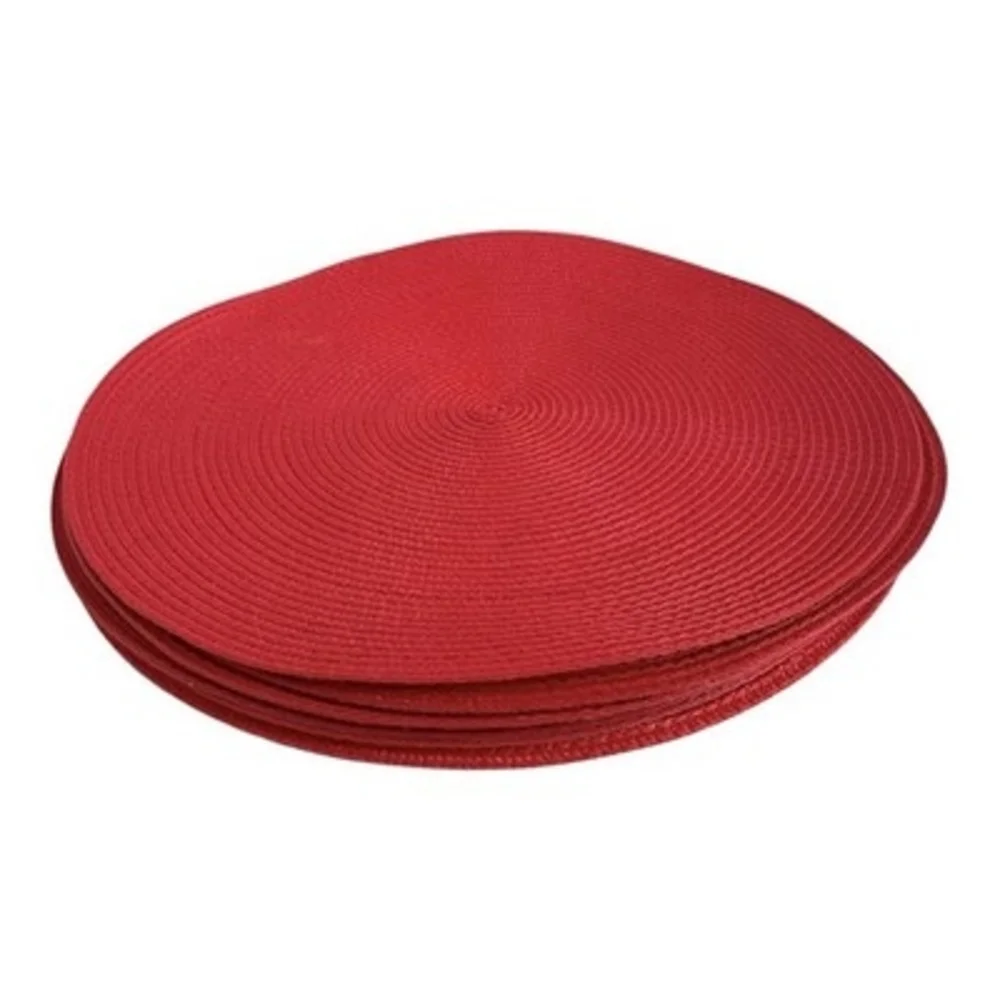 Red Round Braided Woven Vinyl Placemats Set of 6 Holiday Dining Table 14.5" VG - Picture 4 of 4